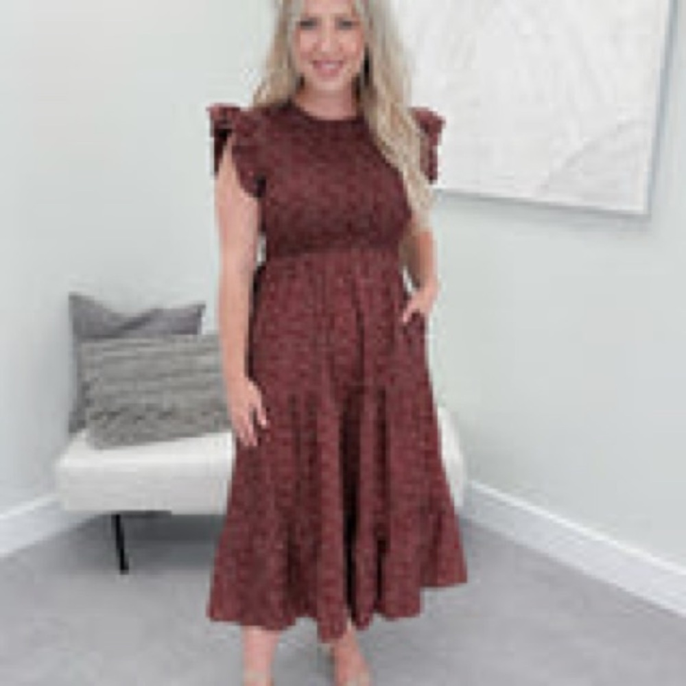 BNWT Ruffled Sleeve burgundy Midi/maxi Dress - size medium